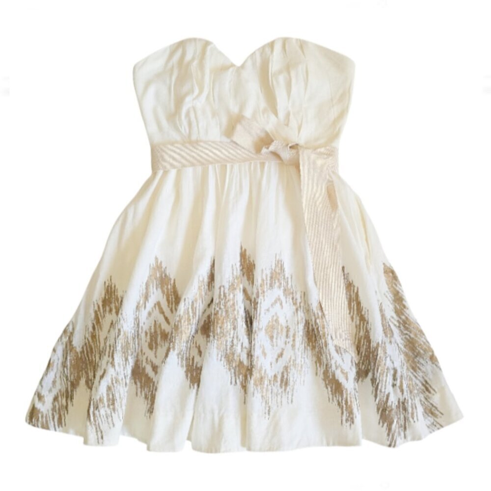 Moulinette Soeurs Strapless Cream Mini Dress with Gold Accents - Picture 2 of 7